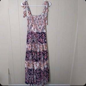 Abel the label Anthropologie boho maxi dress, pink blue floral, size small